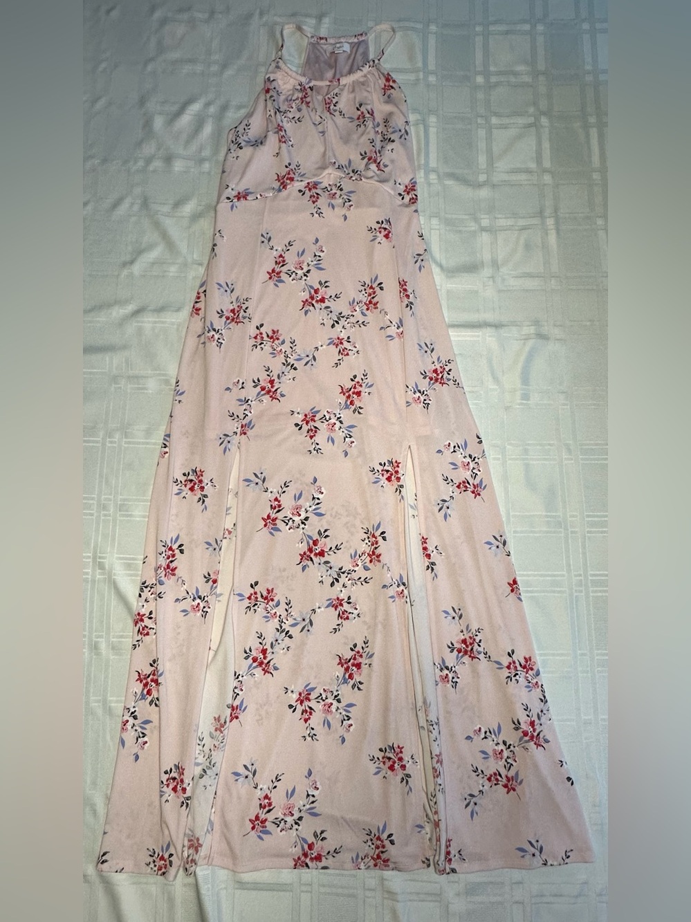 Candies Maxi Dress Womens Size XL Pink Floral Sleeveless Halter Split Leg